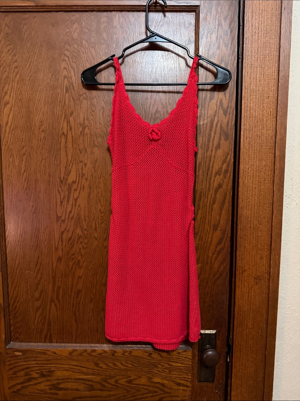 Red Knit Spaghetti Strap Dress